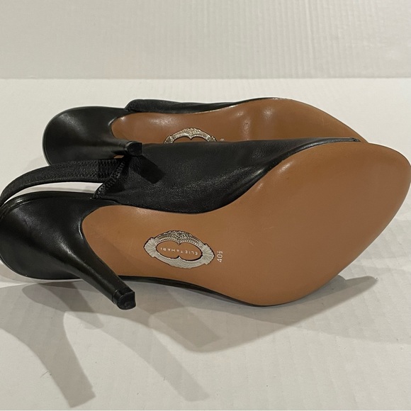 Elie Tahari Leather Slingback | Black Shoes | Peep Toe Heels 40-1/2 | NWOB - Picture 4 of 5